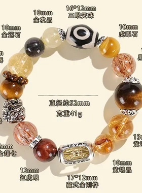 虎眼石黑金神兽吞金串珠手串超七多宝首饰三眼手链原创设计天珠