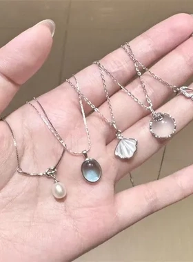 海蓝宝五件套项链百搭设计高级简约锁骨轻奢月光石白月光颈链吊坠