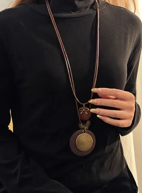 欧美项链蝴蝶结项饰圆形简约女波西米亚长款毛衣高级感复古双层