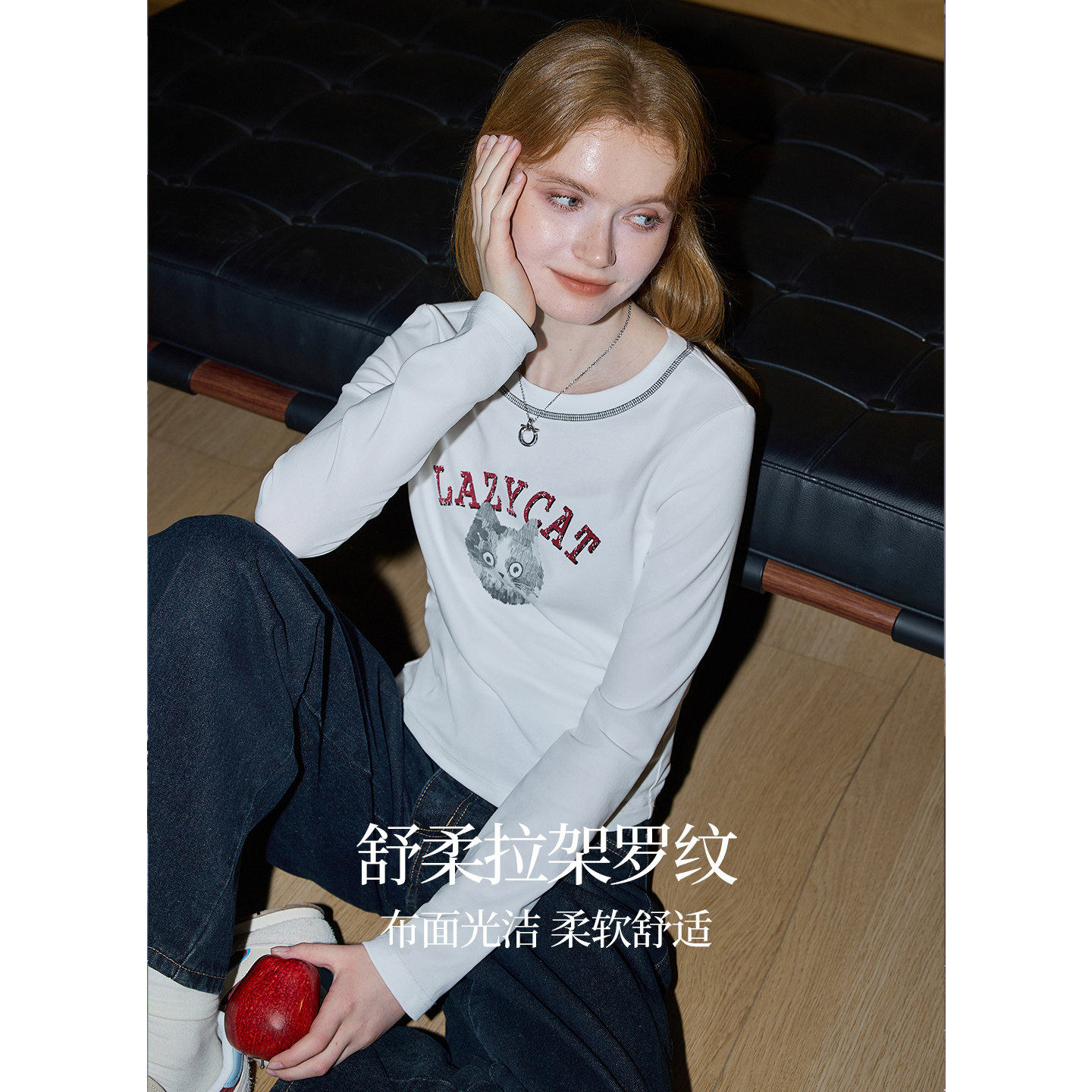 库恩玛维日系软萌猫猫印花长袖T恤女2025年早秋新款减龄短款上衣