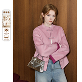 库恩玛维国风双面呢女2025冬新款 绵羊毛100 盘扣撞色毛呢外套