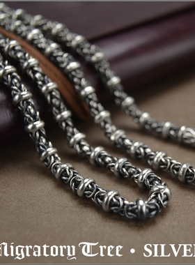 泰国原产手工制作925纯银 个性霸气复古龙珠纹男士款泰银粗犷项链