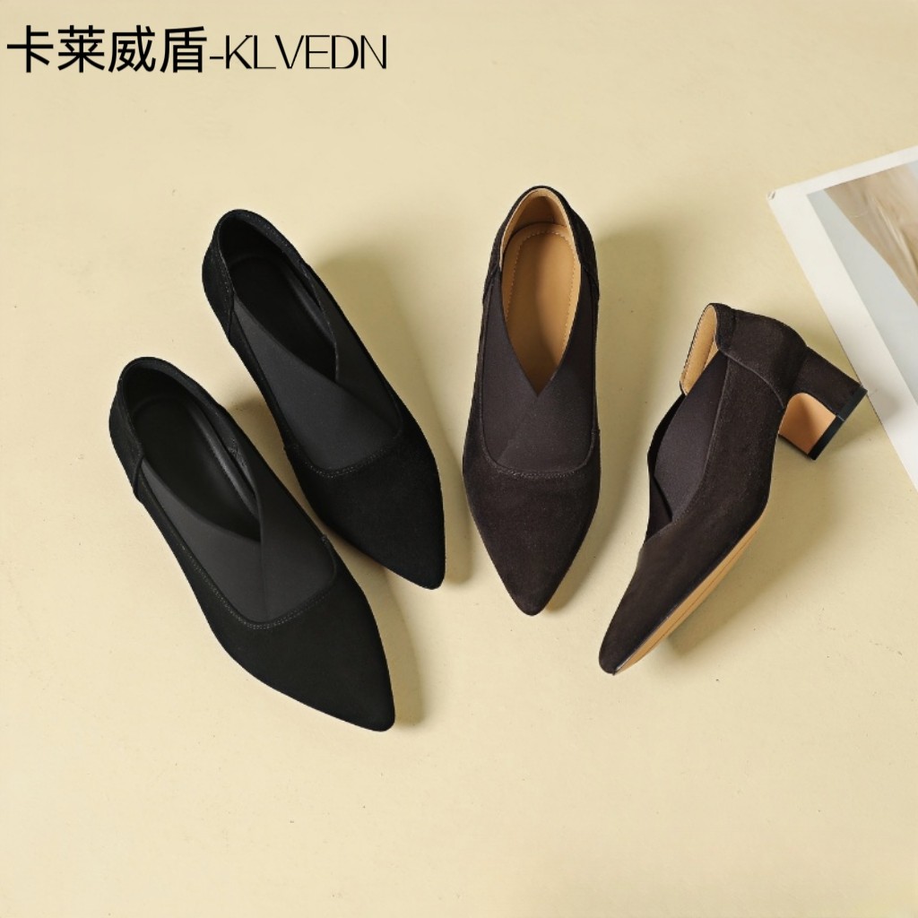 klvedn/卡莱威盾高跟鞋女粗跟春新款尖头浅口气质法式单鞋9205031