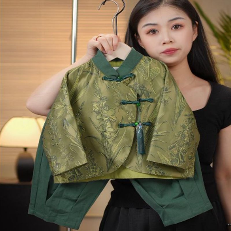 新中式男童女童中国风汉服唐装国潮竹纹气质秋冬套装宝宝周岁礼服