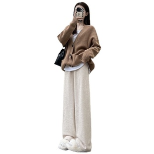 直筒阔腿裤 高腰垂感小个子休闲窄版 女秋冬加绒2025新款 灰色糯米裤