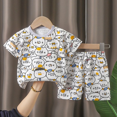 儿童短袖套装纯棉夏季新款宝宝衣服男童夏装女童t恤童装代发包邮