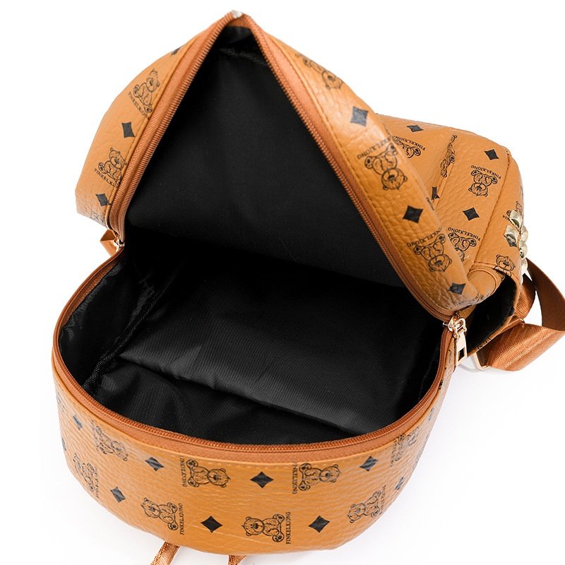 高颜值撞色双肩包女2025秋新款大容量PU防水背包时尚百搭小红书潮