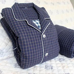 男士老粗布棉花纯棉棉睡衣加厚三层夹棉家居服加棉棉花睡衣套装冬