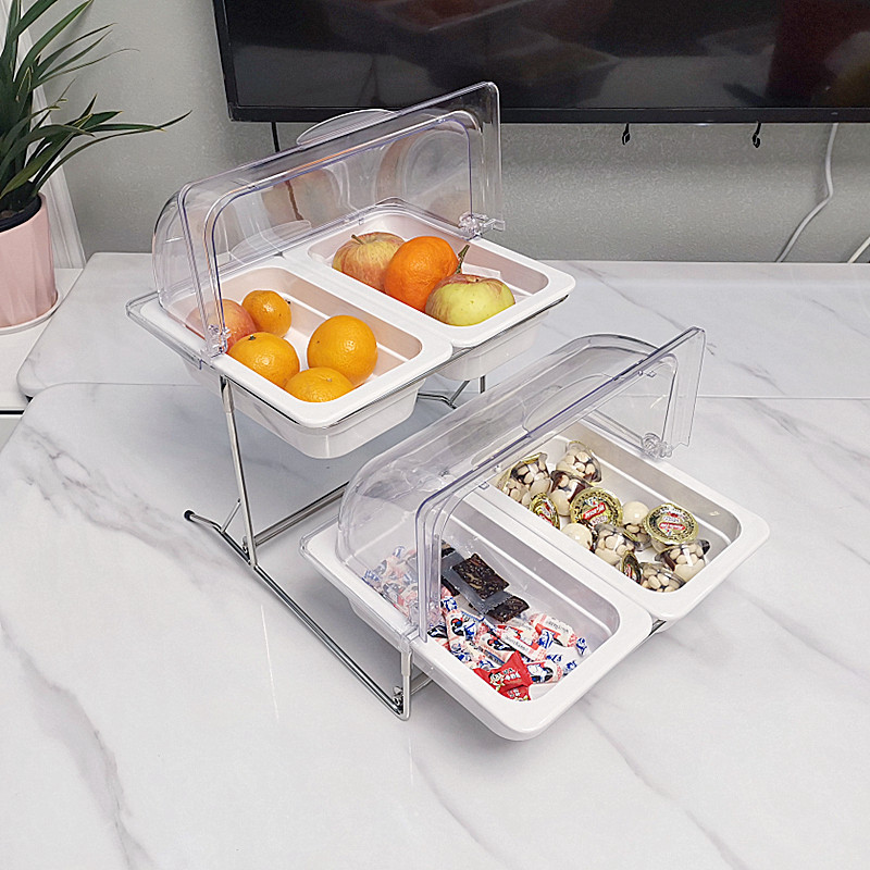 双层自助餐点心架面包蛋糕水果托盘冷餐凉菜卤菜试吃盘带透明盖