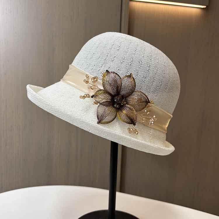 韩版手工立体花朵遮阳盆帽