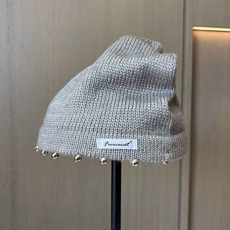韩版ins风针织毛线帽子女挂珠冷帽套头帽秋冬保暖纯色瓜皮包头帽