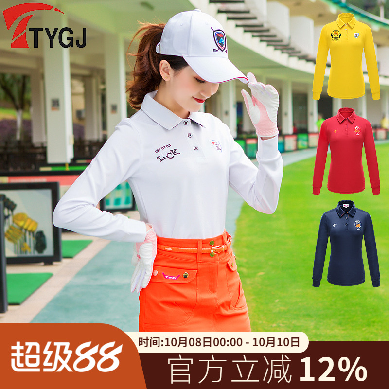 TTYGJ高尔夫服装秋冬款百搭女士长袖T恤POLO衫 白色运动球服上衣