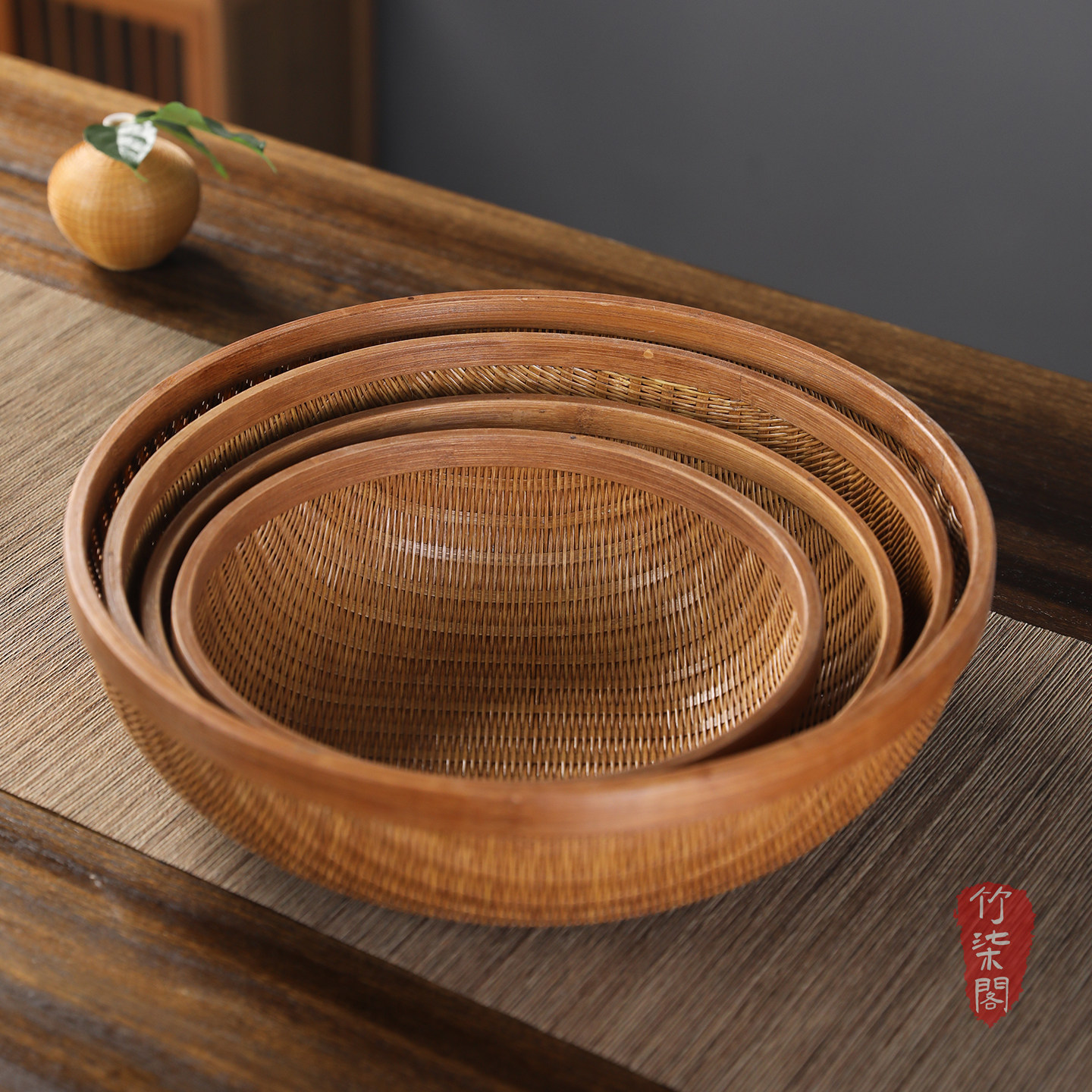 竹编收纳筐家用水果篮手工编织果盘簸箕茶具点心收纳篮竹筐竹篮子