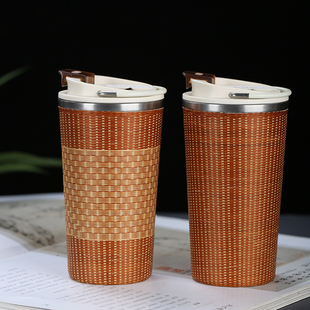 复古手工喜式精瓷竹丝陶瓷杯竹编保温杯陶瓷咖啡杯手提编织泡茶杯