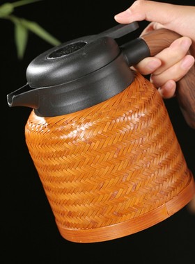 竹编复古暖瓶焖茶壶热水瓶热水壶纯钛不锈钢水壶保温壶老式客栈