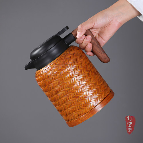 手工竹编保温壶带温度显示大容量