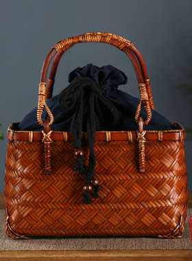 竹柒阁中式大漆手工竹编包手提包收纳挎包竹包编织复古配旗袍女包