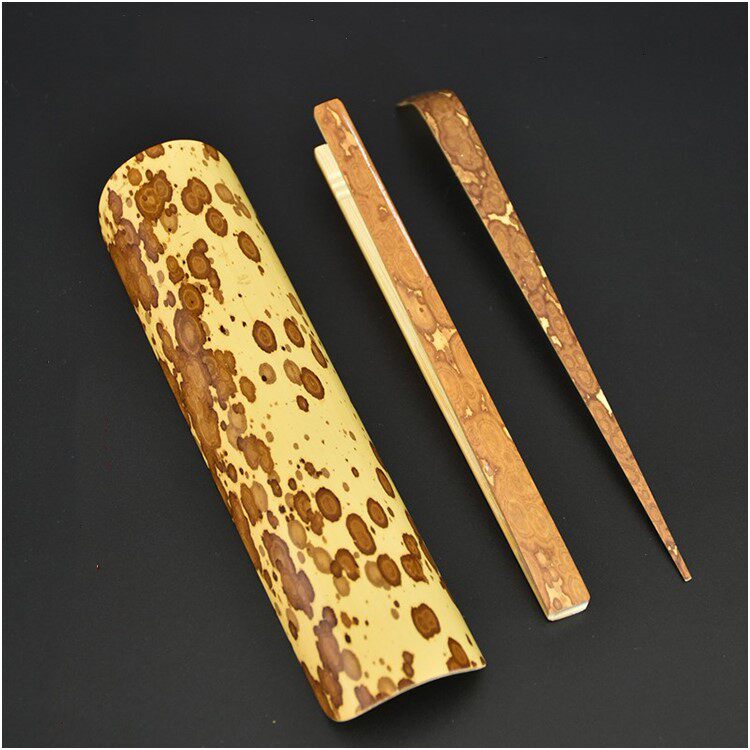 梅妃竹茶则三件套梅鹿竹茶针茶夹茶拨斑竹斑点竹子文玩茶道六君子