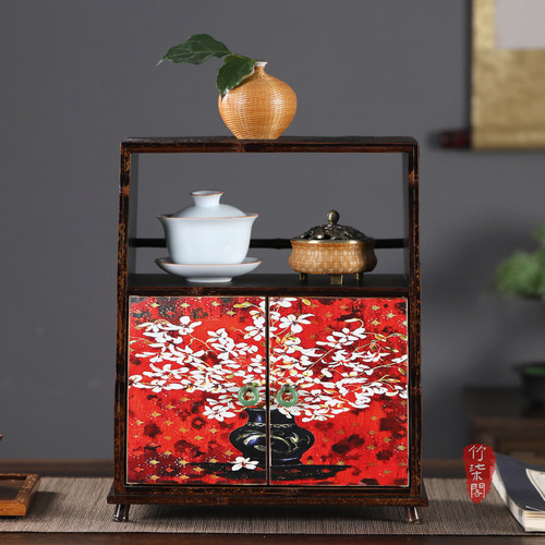 岩石漆画小茶柜茶棚博古架茶具架