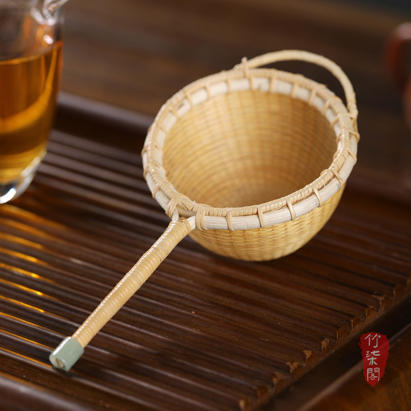 竹编茶漏茶滤手工编织滤网带柄茶叶滤茶器竹子过滤网茶道茶具配件