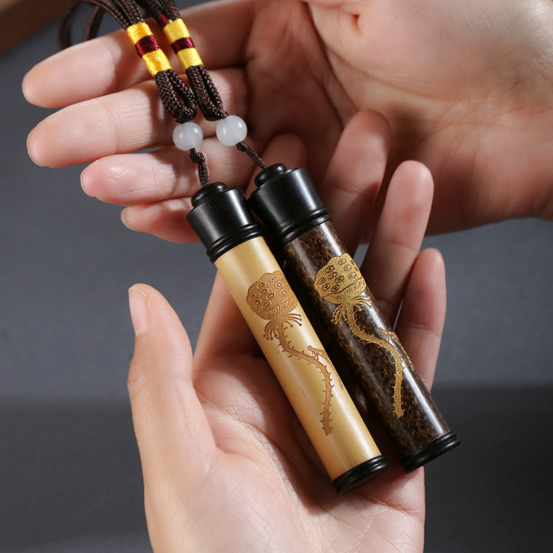 玉竹梅鹿竹便携式牙签筒竹制收纳牙签盒迷你茶叶罐随身携带小香筒