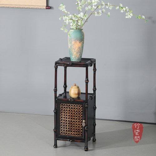 竹花几花架大漆筇竹家具竹编置物博古架宋代美学具收纳展示架茶柜 - 封面