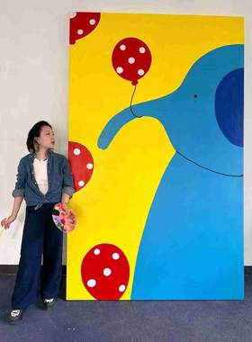 Young手绘大象装饰画波点卧室玄关多巴胺艺术挂画客厅民宿咖啡店