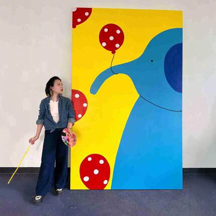 Young手绘大象装饰画波点卧室玄关多巴胺艺术挂画客厅民宿咖啡店