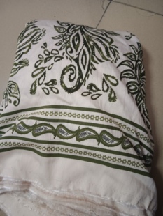 印花 14米来赛尔天丝麻米杏色底绿色数码