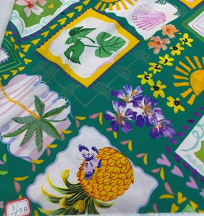 印花 3米棉绸布料绿色底彩印数码