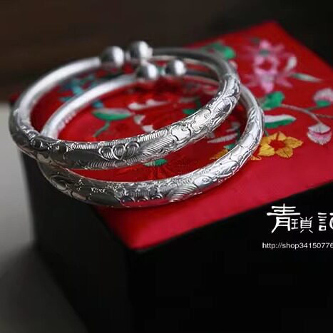 纯手工银手镯圆蒜头定制女