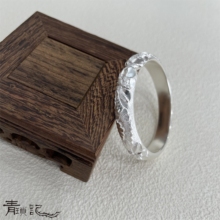 青荷 足银999纯手工精工半雕荷花款银手镯 开口实心宽版送妈妈