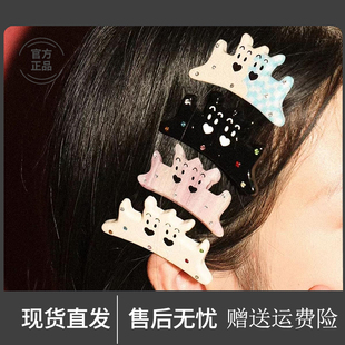 Tagi.两只小狗彩色镶嵌钻石可爱醋酸刘海夹发卡发夹女士甜美饰品