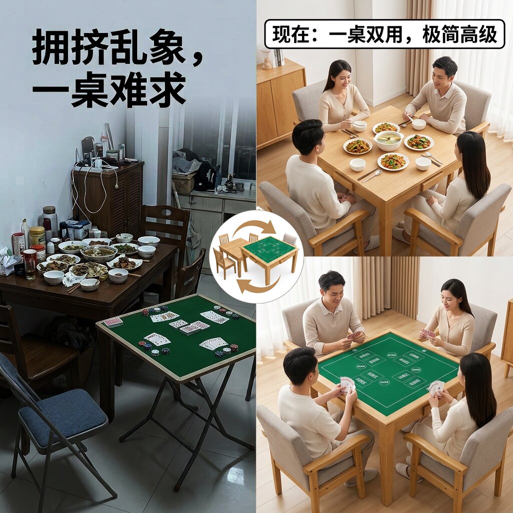 掼蛋专用桌双面餐桌可定制象棋五子棋面全实木简约现代送货上门