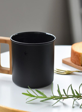 GSP燕印 职人琺瑯马克杯 柚木手柄 复古不锈钢磨砂黑 日本直邮