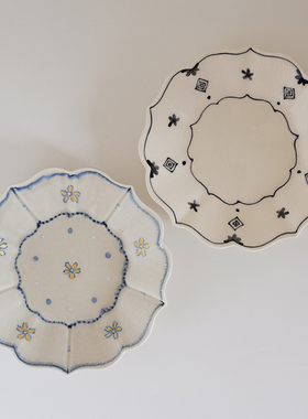 有田烧 桔梗皿 喜鹤制陶 手绘冰裂釉边菜小菜点心碟盘 日本直邮