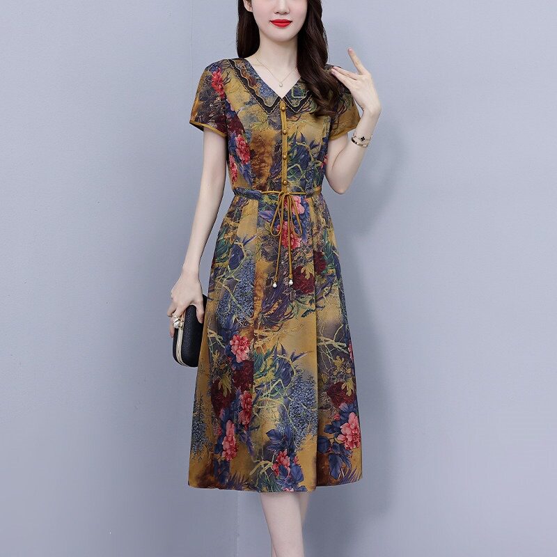 唯品会特卖清仓特价处理断码香云纱真丝桑蚕丝连衣裙女装品牌正品