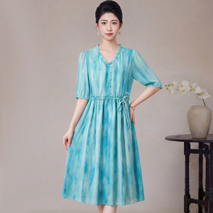 唯品会特卖清仓特价处理断码真丝香云纱桑蚕丝连衣裙女装品牌正品