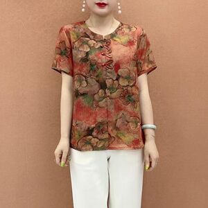 唯品会特卖清仓处理断码短袖香云纱桑蚕丝真丝上衣女装品牌正品夏