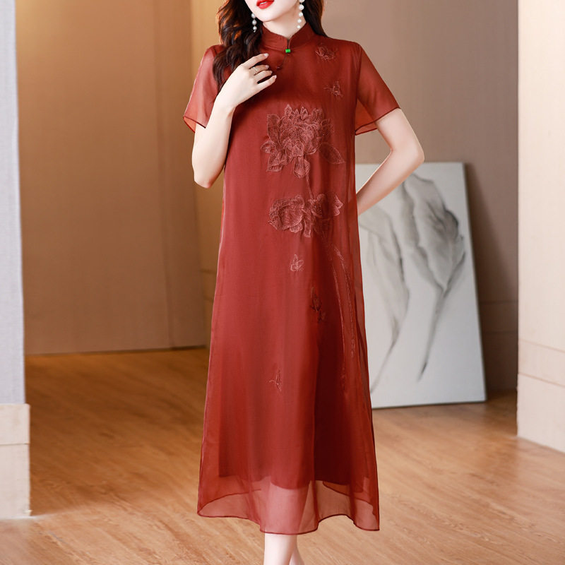 潮唯品会特卖清仓特价处理断码真丝桑蚕丝短袖连衣裙女装品牌正品