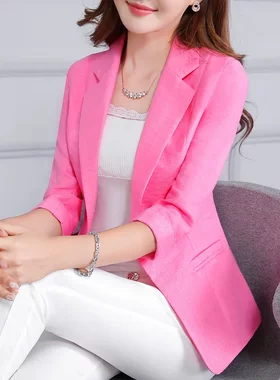 潮唯品会官网特卖短款单薄棉麻小西装外套断码夏女装千百惠旗舰店