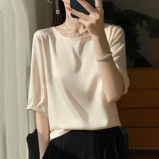 潮唯品会特卖特价处理断码真丝缎面t恤女装品牌夏天上衣