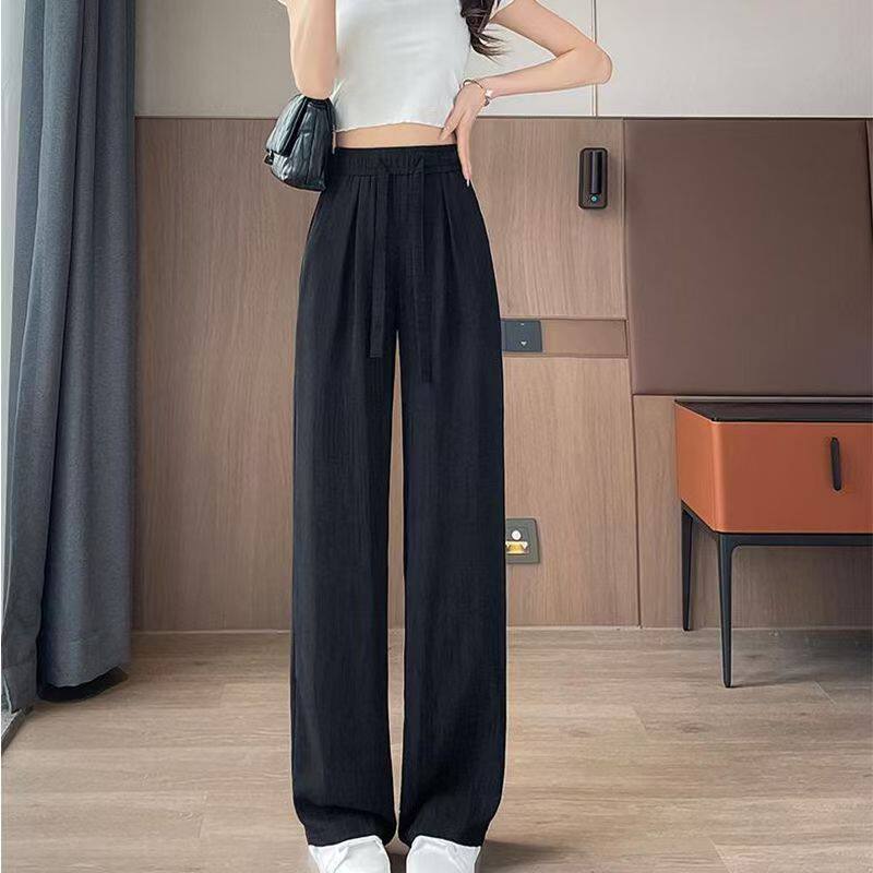 潮唯品会特卖清仓特价处理断码冰丝抽绳阔腿长裤女裤高腰品牌正品