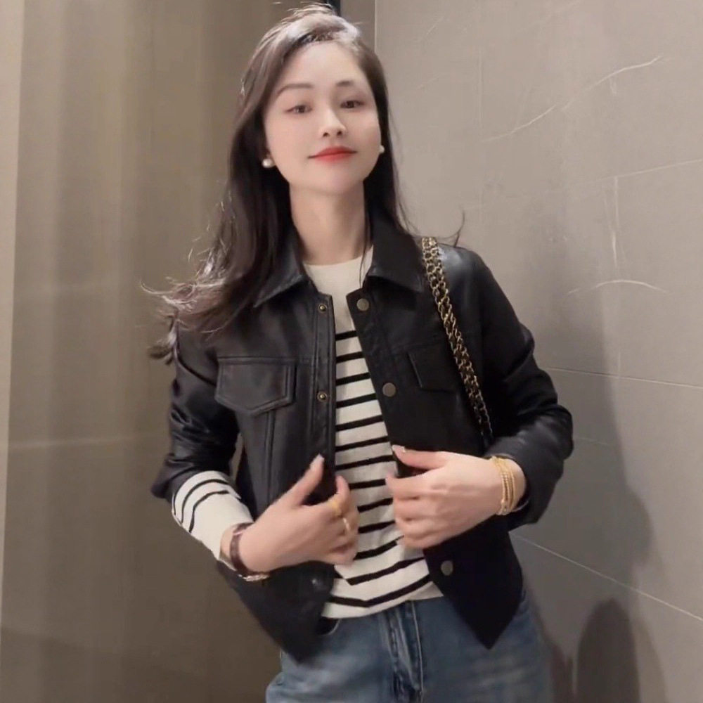 唯品会特卖清仓特价处理断码女装pu皮衣风衣品牌品牌春秋新款外套