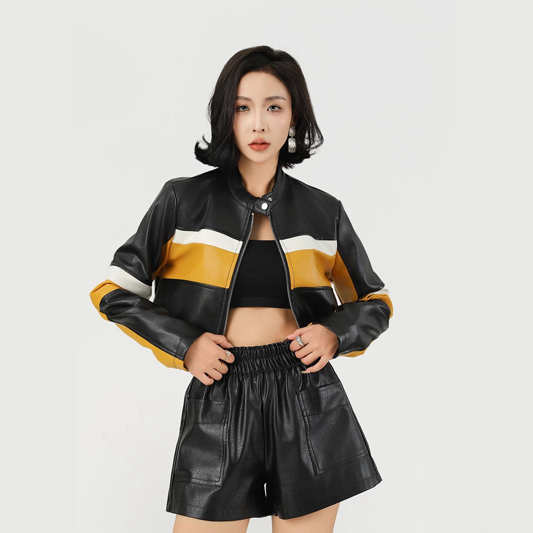 唯品会特卖清仓特价处理断码女装pu皮衣风衣品牌品牌春秋新款外套