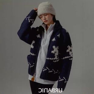 现货urbanic30羊毛针织开衫 24新款韩版圣诞麋鹿氛围感毛衣外套女