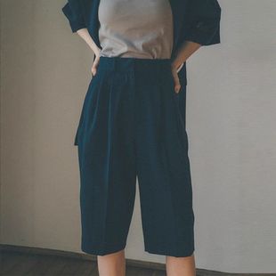 现货CLANE松本惠奈纯色休闲中裤女 夏季轻薄透气设计感直筒五分裤