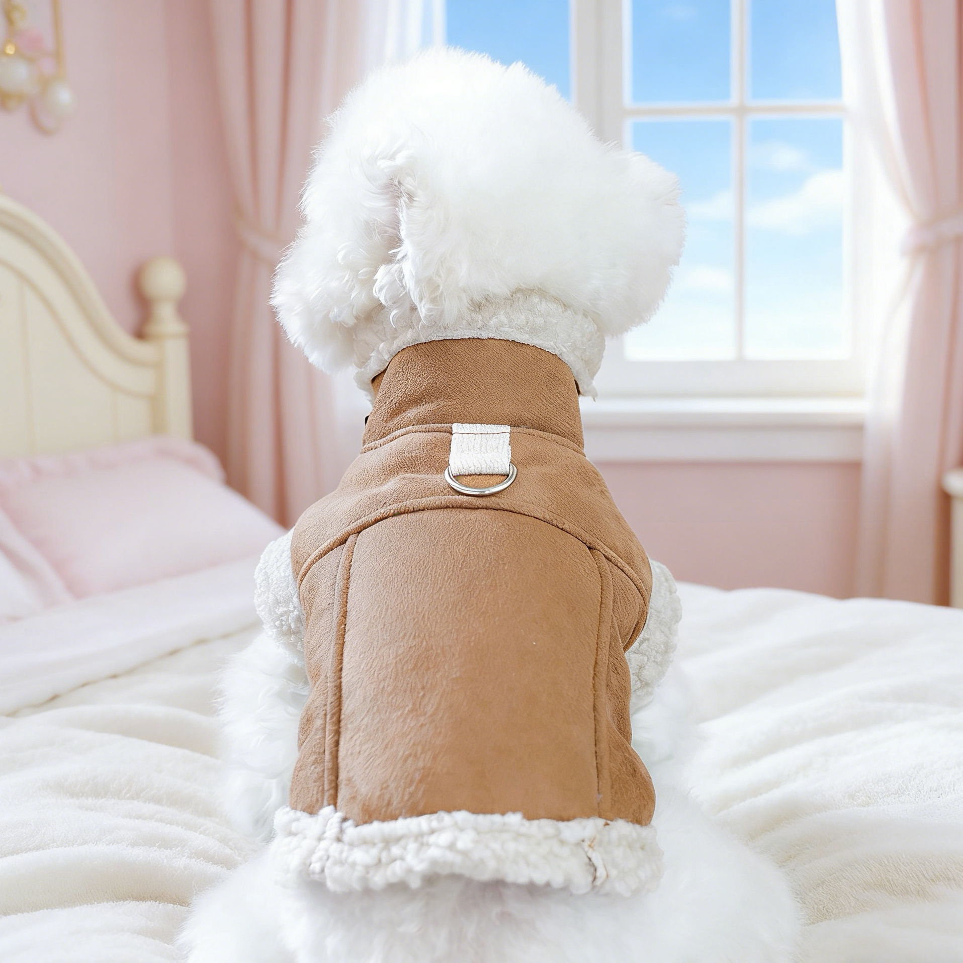 泡米酱麂皮羔羔绒外套宠物衣服狗狗泰迪比熊猫咪咖色绒绒拉链外套