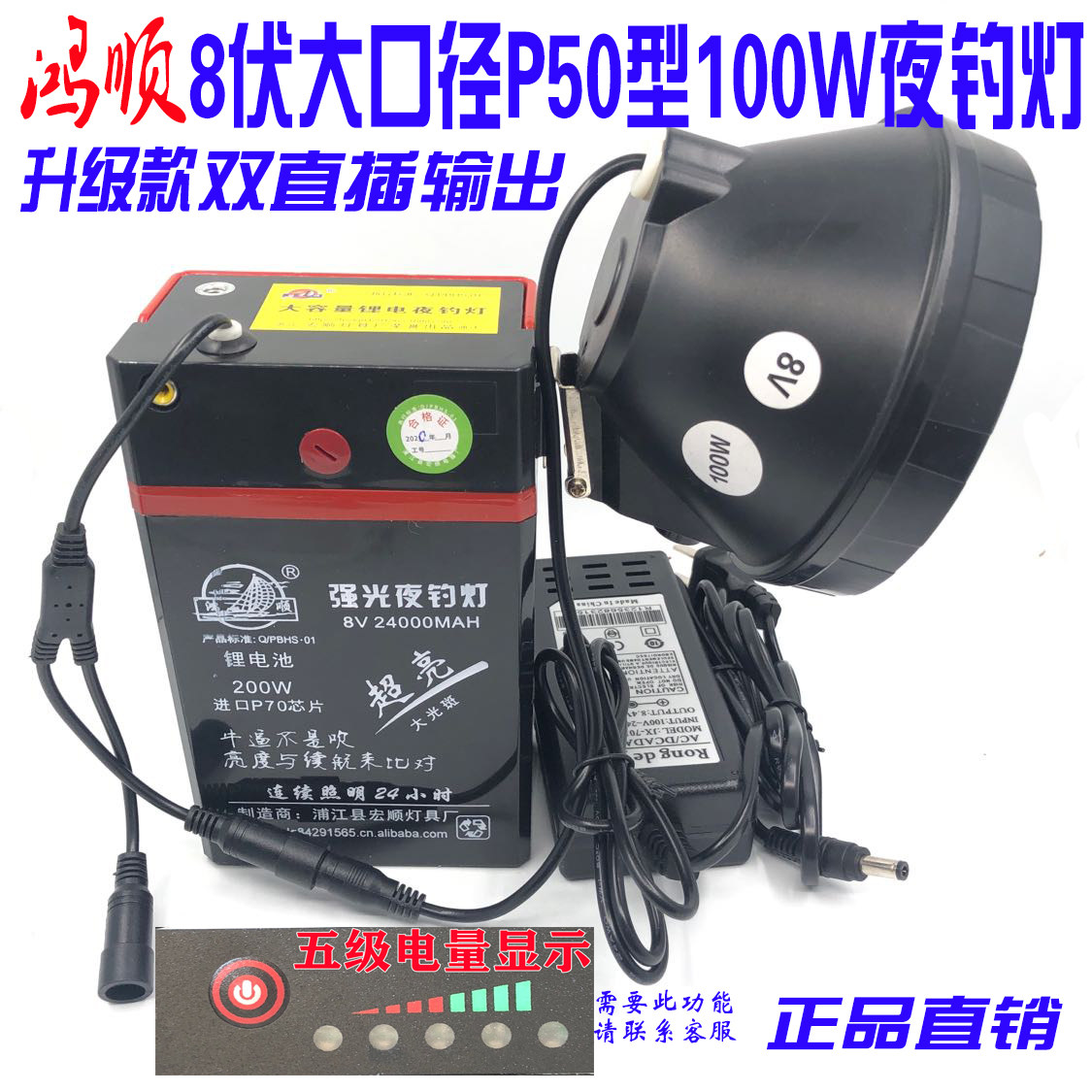 鸿顺大功率100w蓝光大光斑钓鱼灯