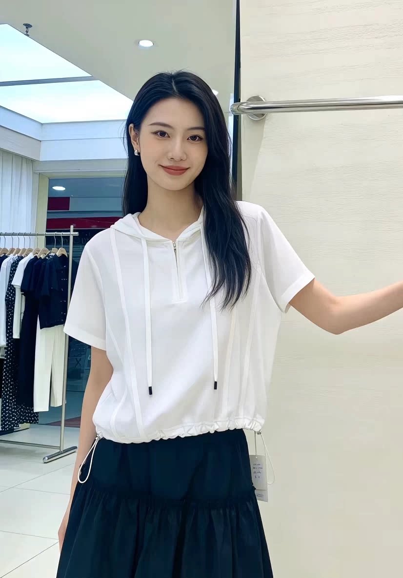 2026年夏季休闲女装新款上衣韩版短袖宽松显瘦连帽卫衣百搭